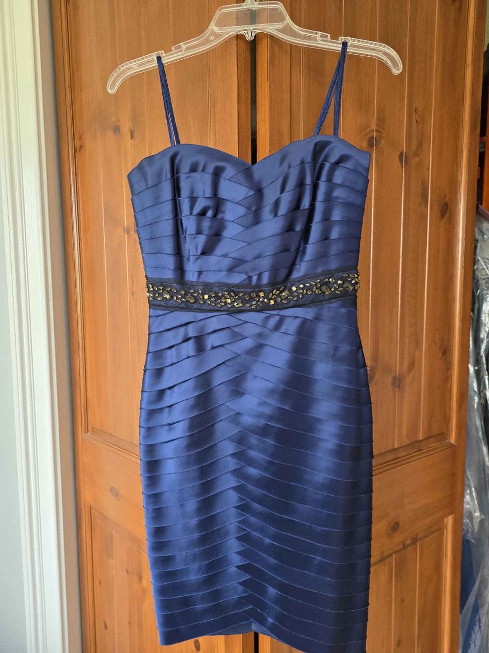 BCBGMaxAzria Navy Strapless Bandage Dress with Beaded Waist